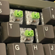 A shot of the lime green Varmilo EC switches mounted on the Shurikey Hanzo keyboard.